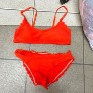 Scallop Bright Orange Bikini Two Piece Swimsuit Bathing Suit